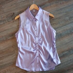 Cache 100% silk lavender lilac sleeveless ruched blouse EUC